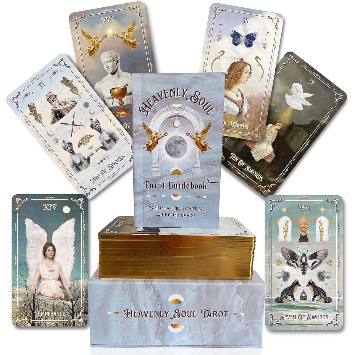 Shores of Moon Heavenly Souls Tarot Deck with Guidebook & Box - 78 Cards Complete Full Deck Classic Art Divination Tool