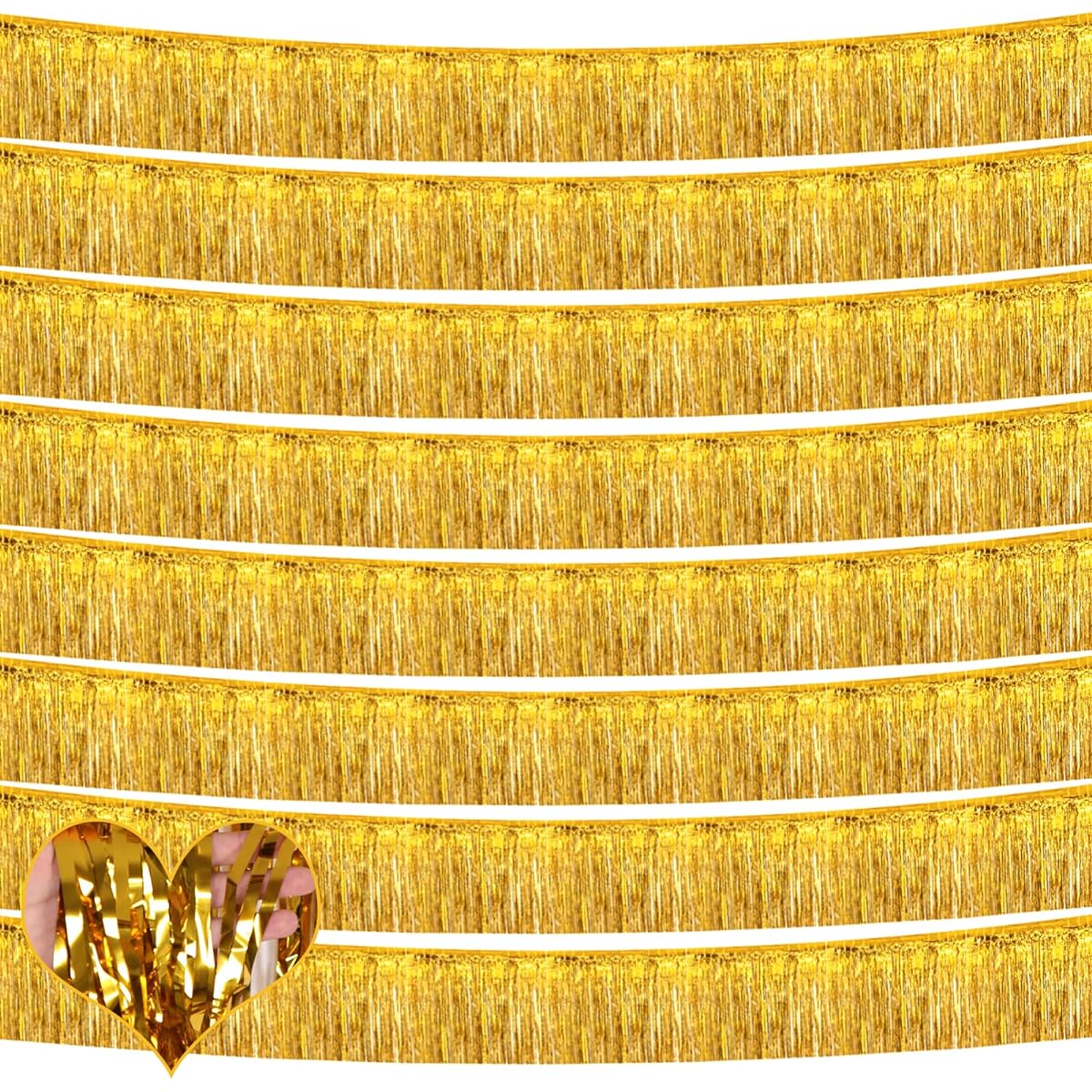 10ft Foil Fringe Garland Metallic Tassel Banner Wall Hanging Tinsel Streamer Backdrop for Parade Floats, Gold