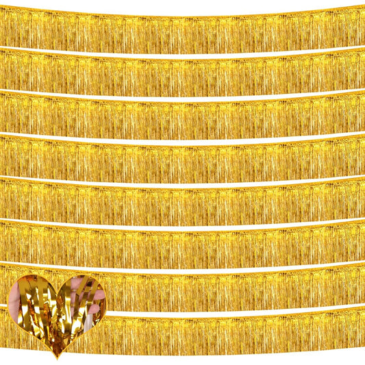 10ft Foil Fringe Garland Metallic Tassel Banner Wall Hanging Tinsel Streamer Backdrop for Parade Floats, Gold