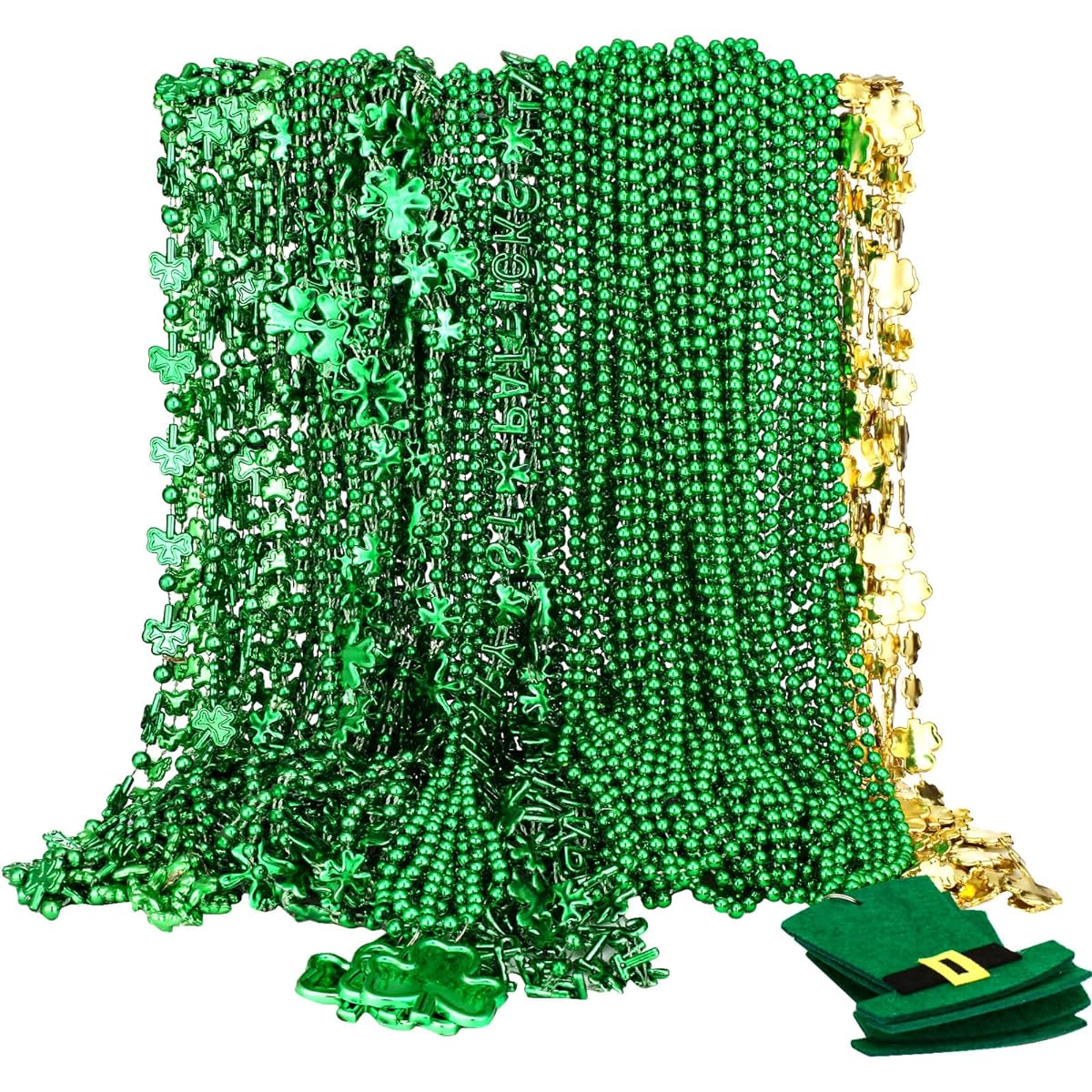 100 Pieces 32 Inch St. Patrick's Day Accessories St. Patrick's Day Shamrock Bead Necklaces Bulk Metallic Green Bead Necklaces Mardi Gras Shamrock Necklaces for Irish Party Favors Costume Jewelry 8 Styles