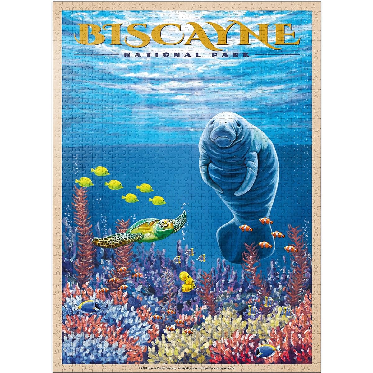 Biscayne National Park - Manatee Whispers Below, Vintage Travel Poster - Premium 1000 Piece Jigsaw Puzzle for Adults