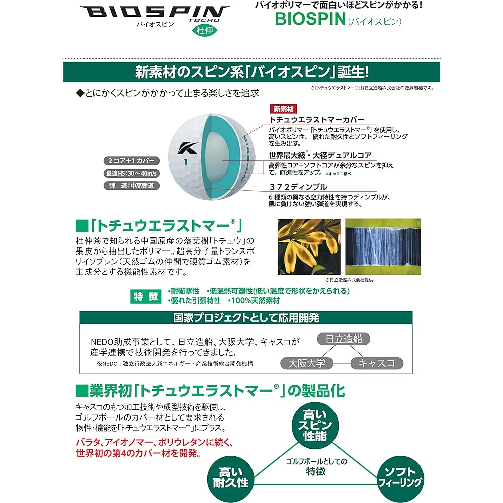 Kasco Golf Ball BIOSPIN (6 pieces) Half Dozen Unisex White