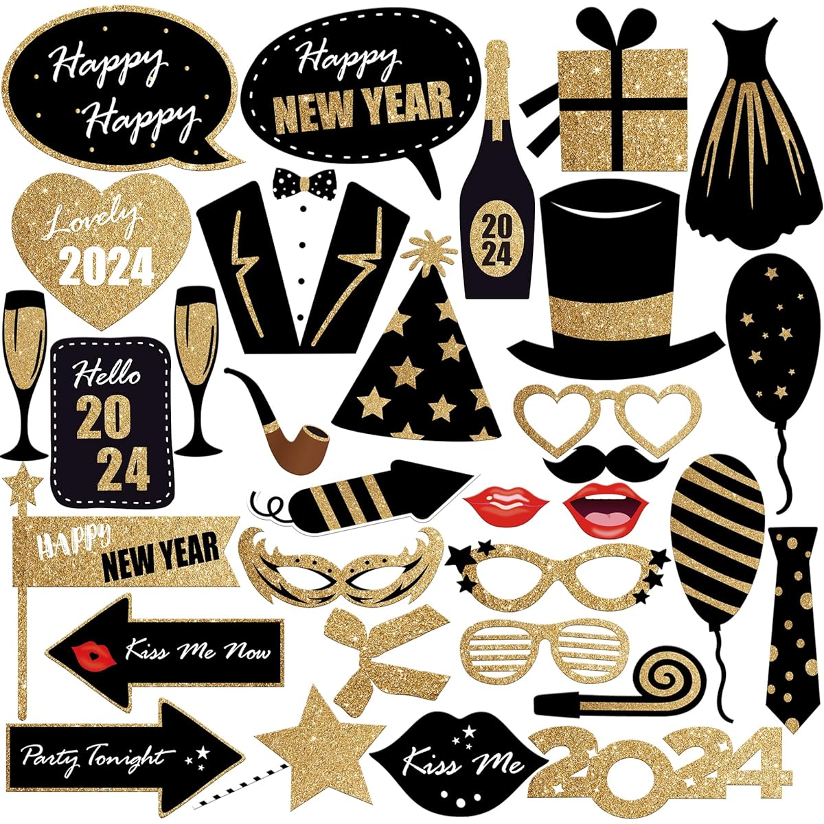 New Year Eve Photo Booth Props 2023 - Pack of 32 Happy New Years Props 2023 | Happy New Year Decoration 2023 | New Year Eve Party Supplies 2023 | New Years Photo Booth Props 2023 NYE Decorations