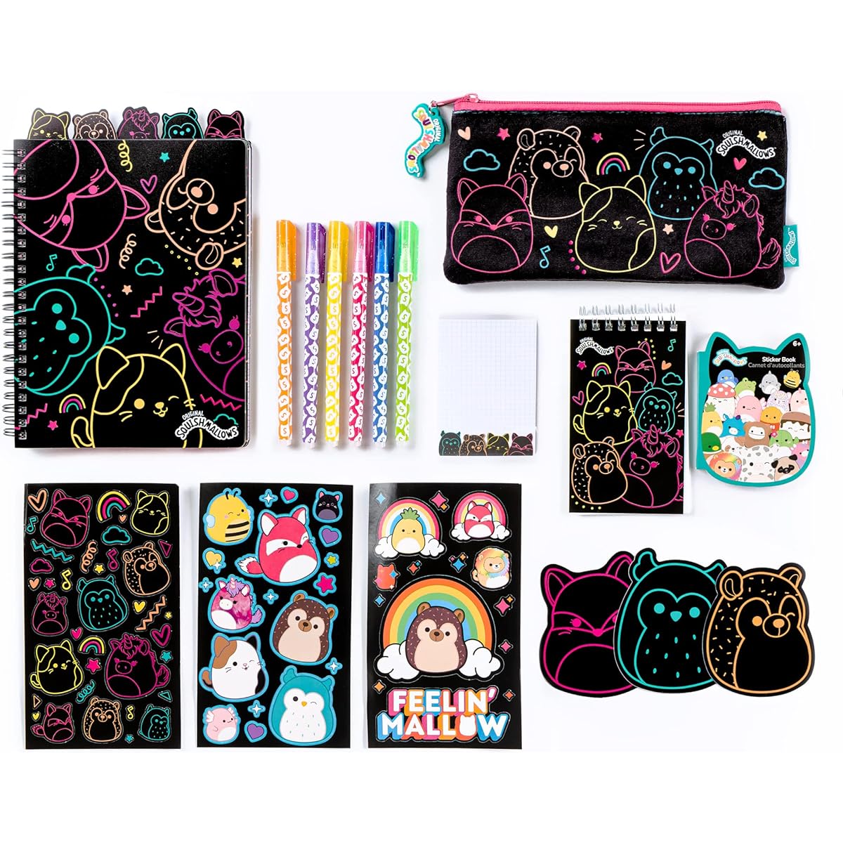 Fashion Angels Squishmallows Stationary Bundle - Includes Sketch Sheets, Pouch, Notepad, Squishmallows Stickers and More - Join the Squish Squad - Cute Stationary Set - Ages 6 and Up