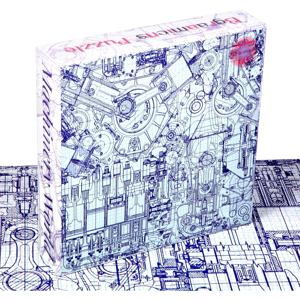 Bgraamiens Puzzle-Machinery World-1000 Pieces Creative Blue Line Machine Drawing Jigsaw Puzzle Line Challenge Puzzle