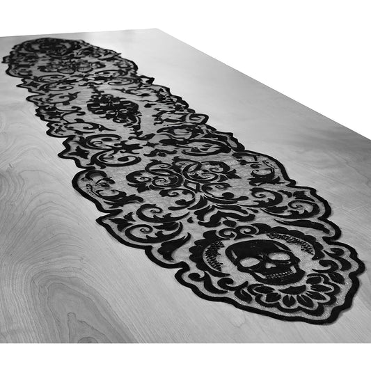 Amscan Black Glam Boneyard Fabric 14" x 70" (1 Piece) Table Runner