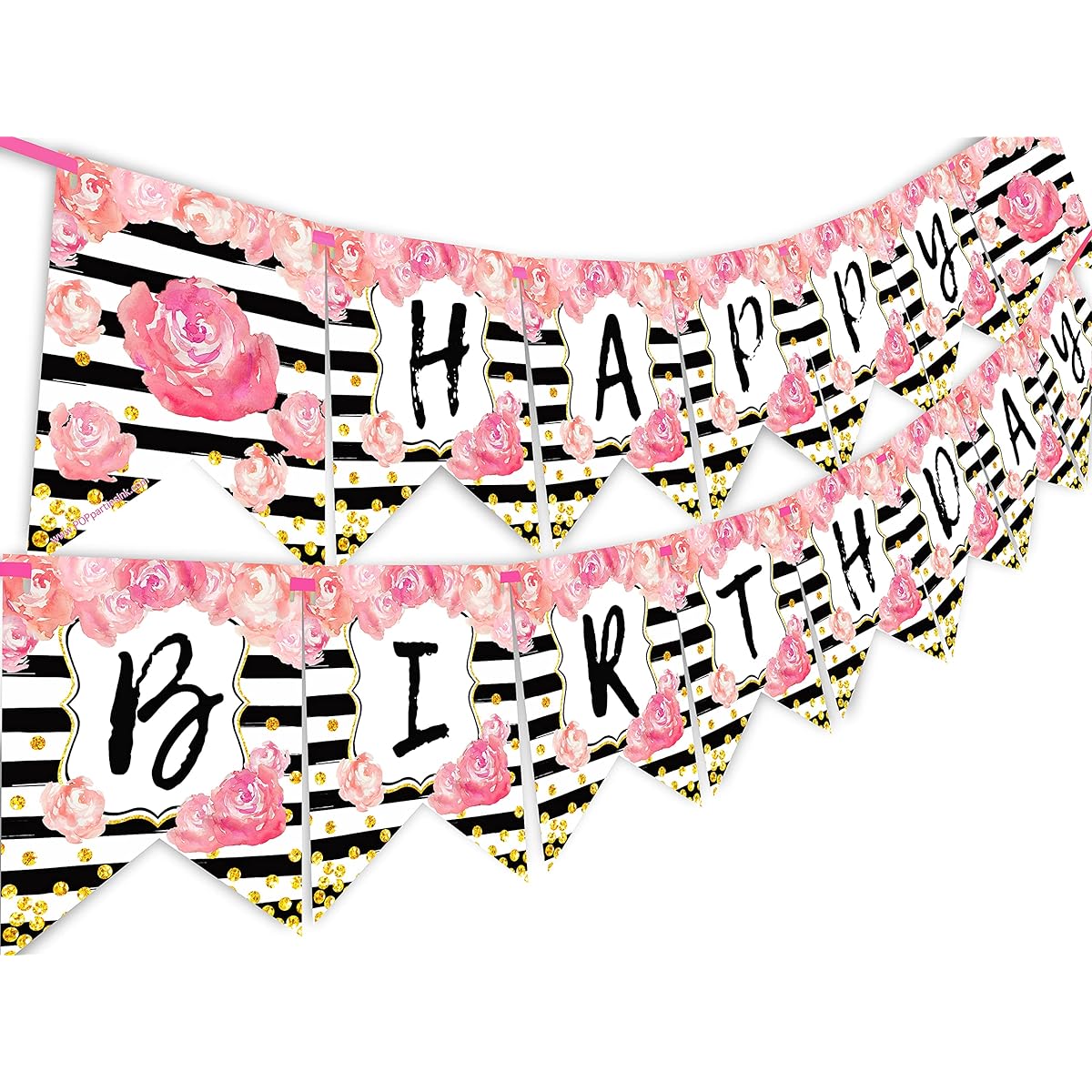Watercolor Flower Happy Birthday Banner - Black and White Party Supplies - Teen Party Decorations - Teen Birthday Party - Flower Birthday Party - WCF Banner