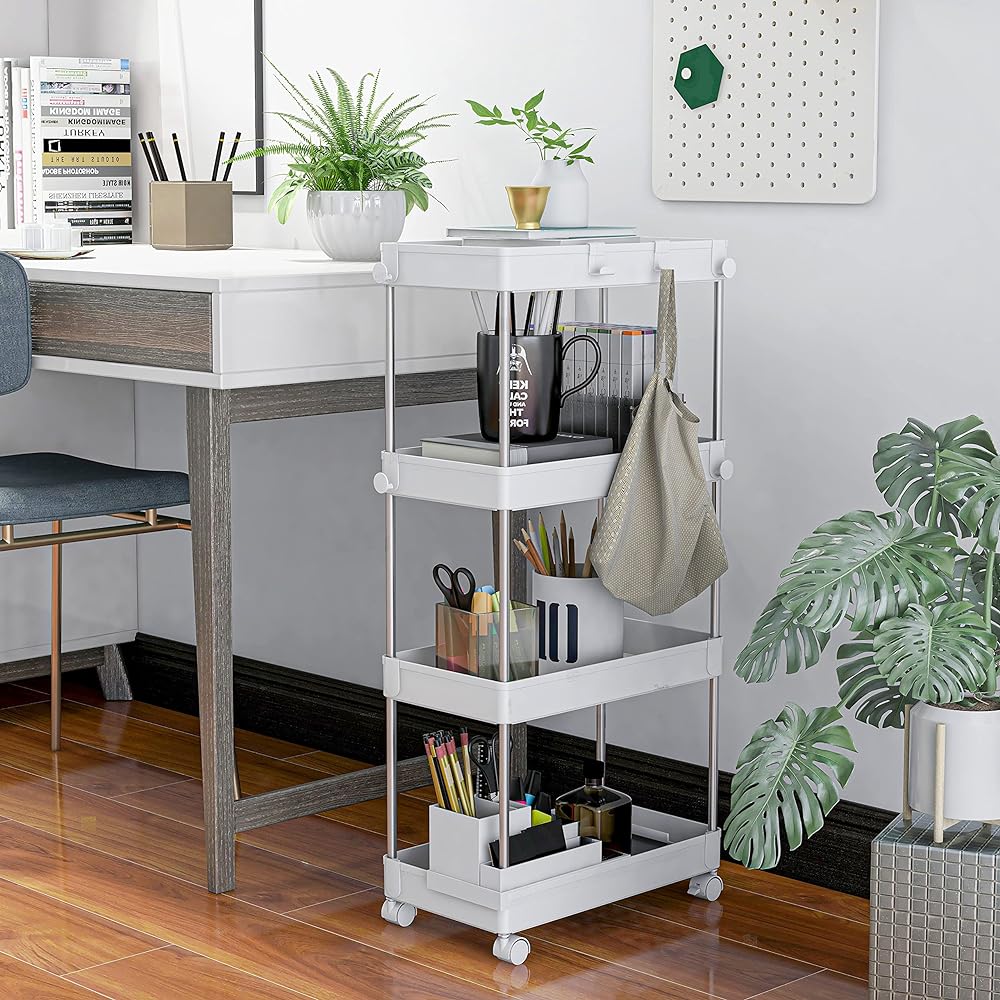 Pearl Metal Storage Cart Wagon 4 Tiers White Replus N-7949