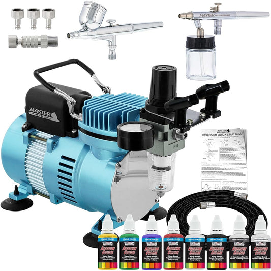 Master Airbrush Complete System with Paint. 2 Airbrushes, Air Compressor, 6' ... by Master Airbrush