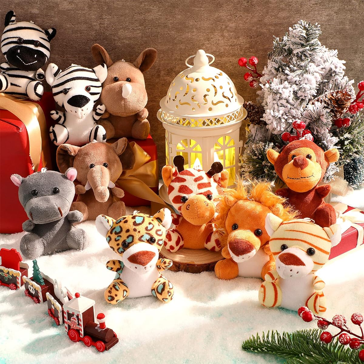 20pcs Mini Plush Forest Animals 4.8inch Cute Jungle Animal Stuffed Animals Lion Tiger Elephant Giraffe Toy Set for Safari Animal Theme Party Preschool Fun Teacher Student Achievement Awards 10 Styles