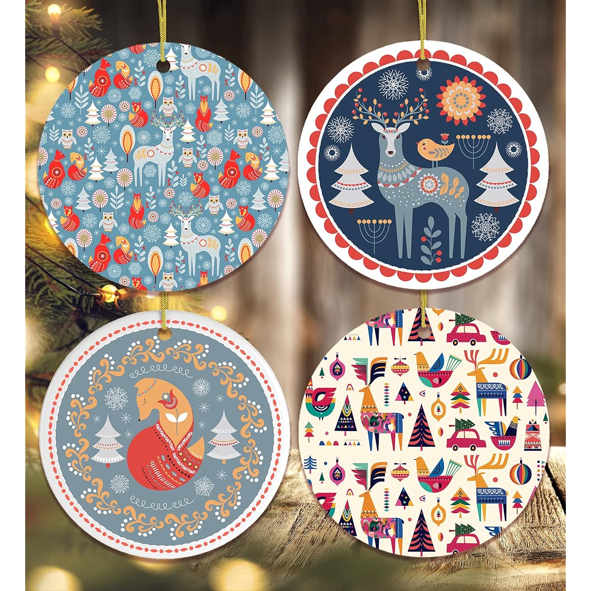 Scandinavian Folk Themed Christmas Ornaments (Nordic Folk Ornament Bundle)