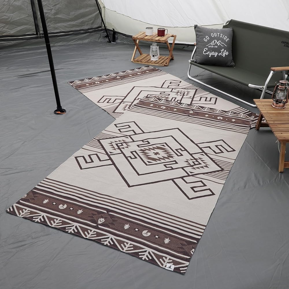 CAPTAIN STAG Rug Leisure Sheet Mat Indian Signature Rug [Gappe Brown/Persian Red/Brown] Storage Bag Included UP-2715/UP-2716/UP-2717