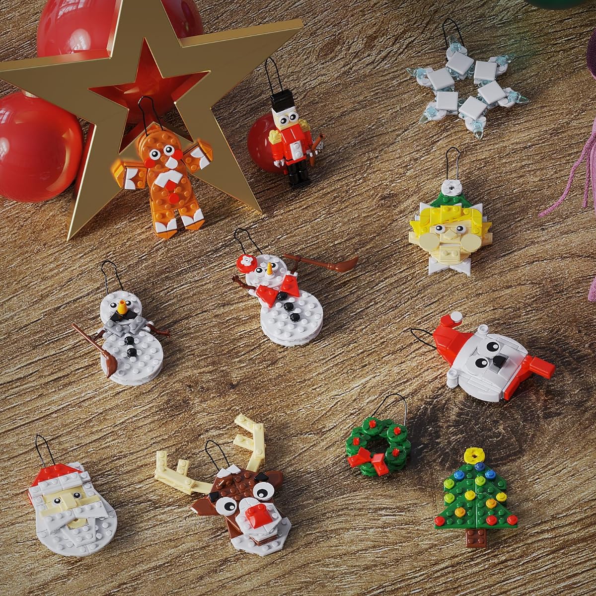 Christmas Ornament Assembly Kit Christmas Home Decoration Building Set of 11 Pieces DIY Decorative Hanging Ornaments Assembly Toys Best Festival Gifts for Kids and Friends (382 Pieces)