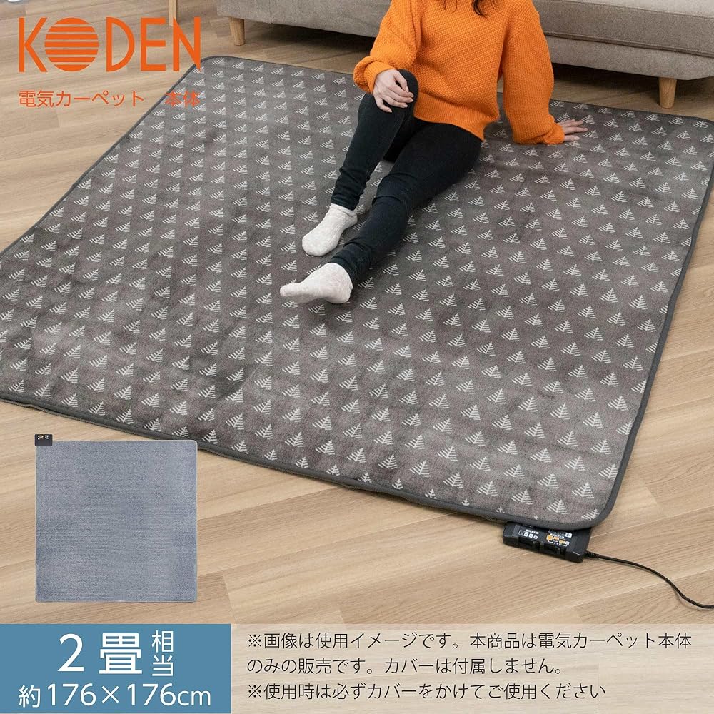 KODEN Hot Carpet, 2 Tatami Mats, 176 x 176 cm, Main Unit, Folds Small, Energy Saving, Heating Surface Switching, 8h OFF, Slide Temperature Adjustment, Dani Clean, Square, Gray VWU201H-A