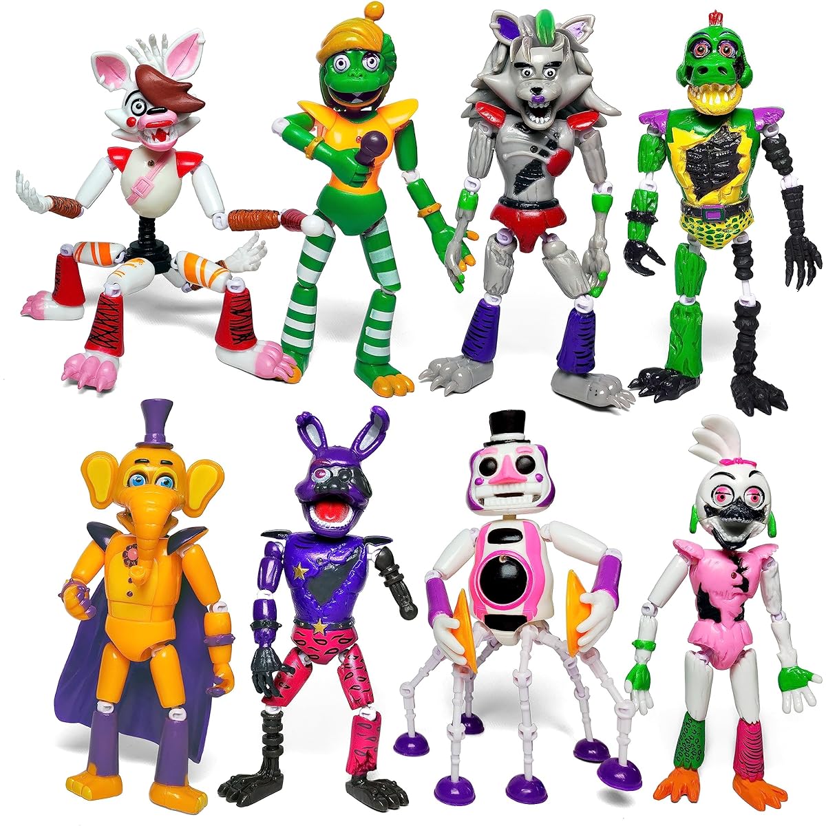 Toysvill 8 Pieces Game Five Nights at Freddy's Toys | Ultimate Custom Night | FNAF Action Figures [Withered Bonnie, Orville, Mangle, Gator, Happy Frog, Roxanne Wolf, Chica, Music Man]