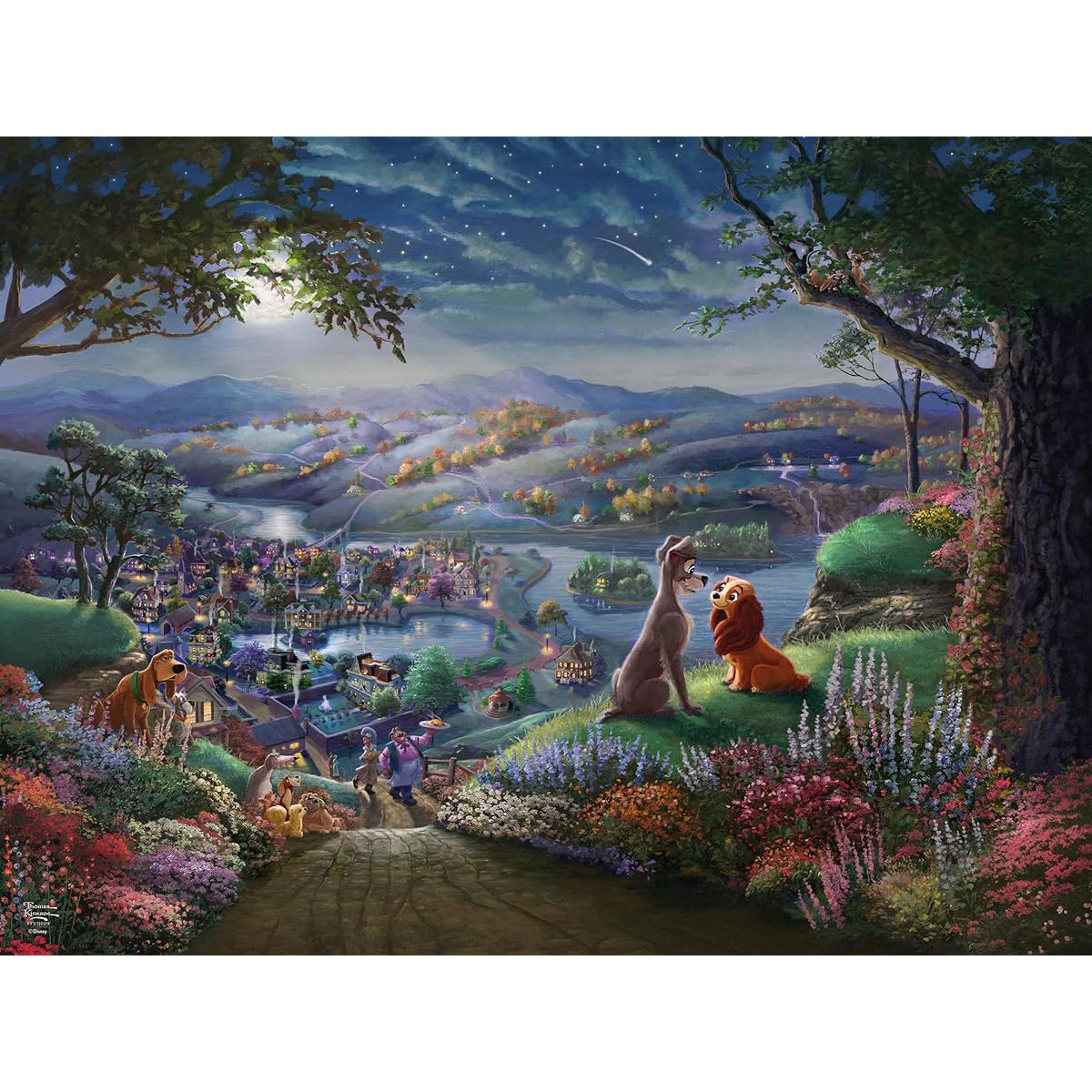 Ceaco - Disney - Thomas Kinkade - Lady and the Tramp Fall in Love - 300 Piece Jigsaw Puzzle