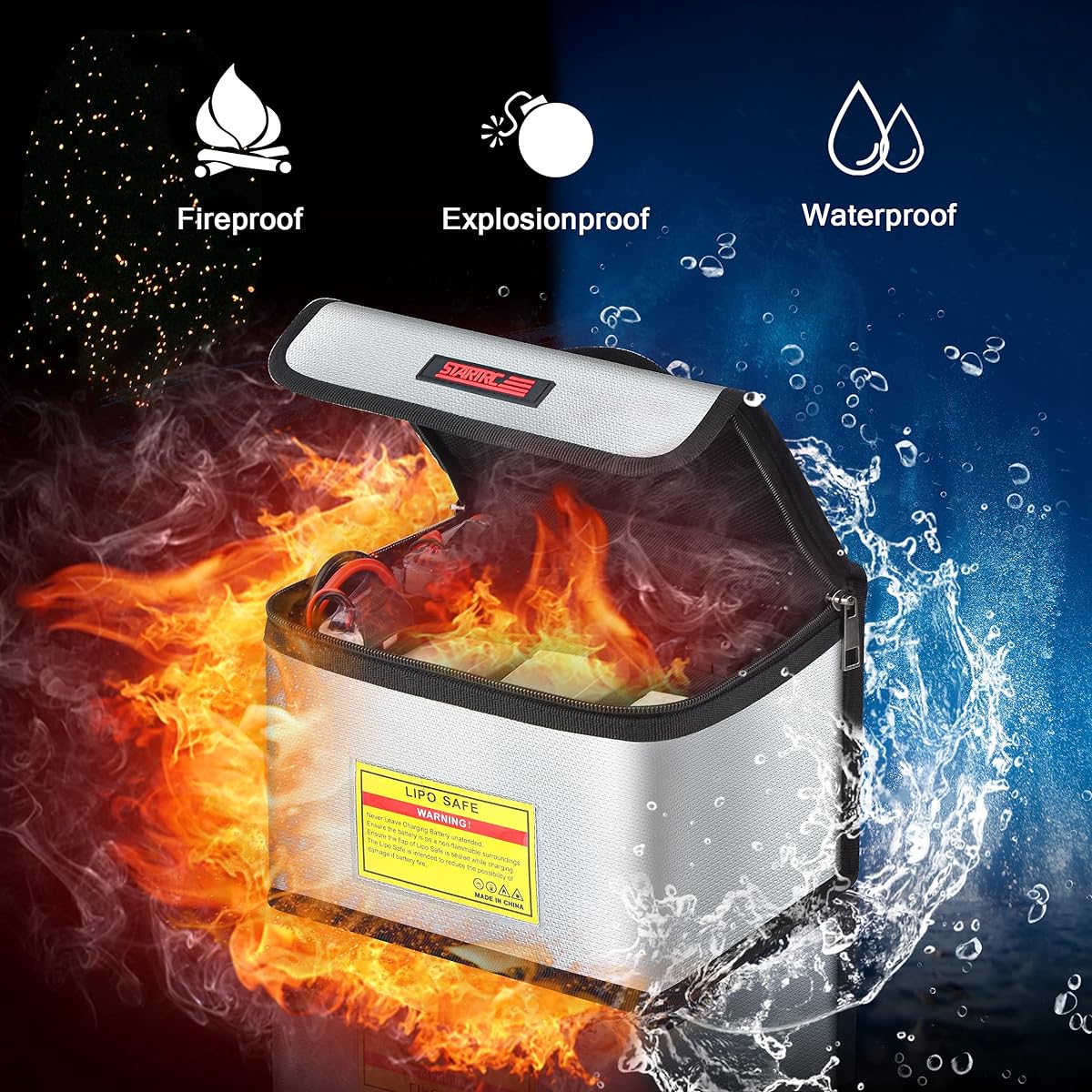 STARTRC Lipo Battery Bag, Fireproof Explosion Proof Bag, Large Capacity Storage Guard Lipo Safe Pouch for Storage & Charging (21.5 x 15 x 14cm)
