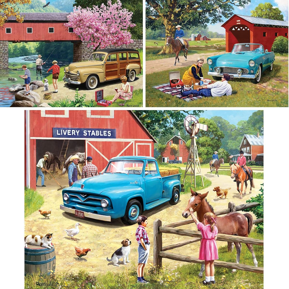 Bits and Pieces - Great Value 300 Piece Jigsaw Puzzle for Adults - Puzzle Dimensions 18" x 24" - 300 Pieces Our Favorite Spot T Bird Summer A Stop at The Stables Jigsaw Puzzle by Artist Kevin Walsh