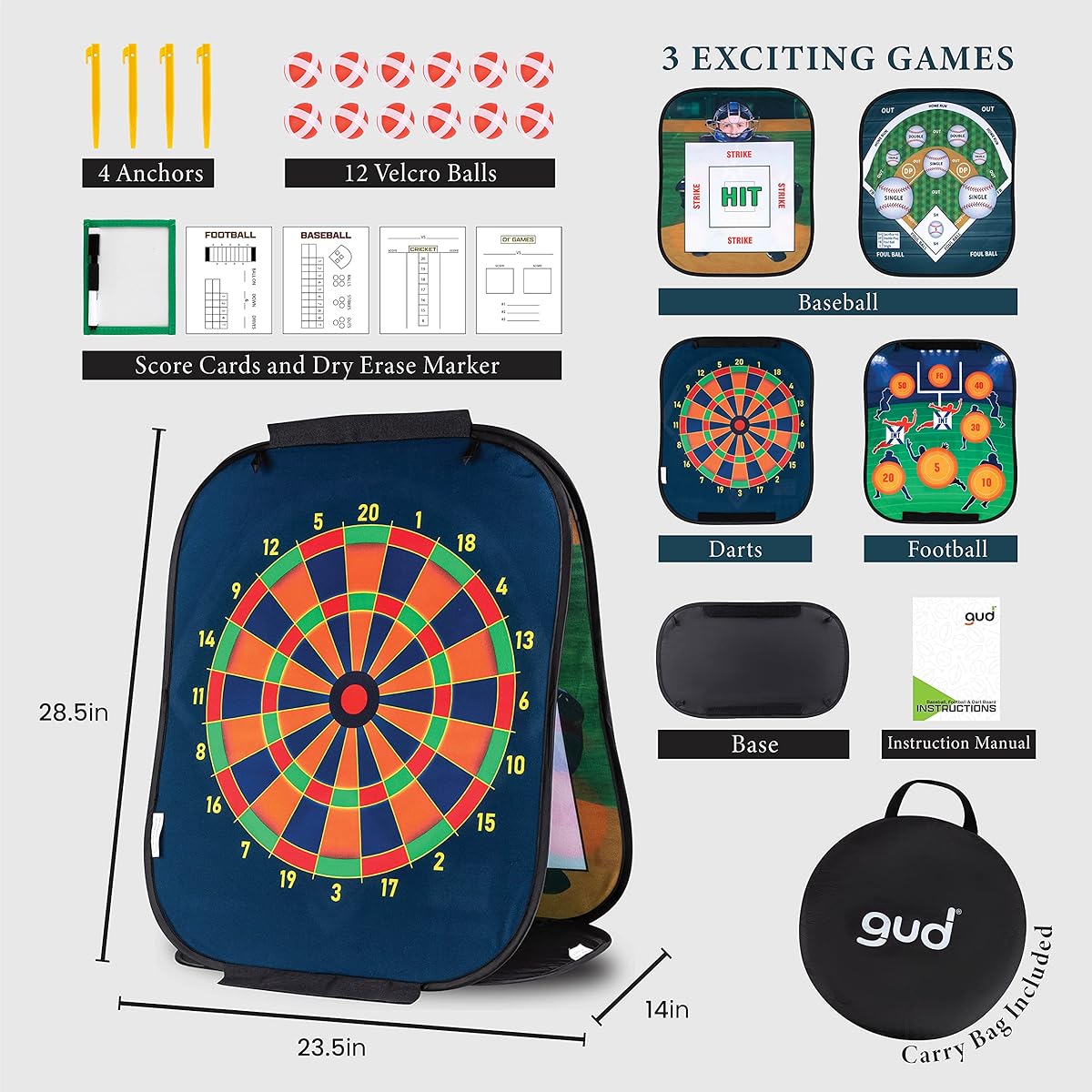 GUD Football, Baseball & Darts Sports Games Toy, Yard Lawn Outdoor & Indoor Birthday Gifts Target Football Toy, Kids Set, Toss Toys, Boys Gifts Year Old Ages