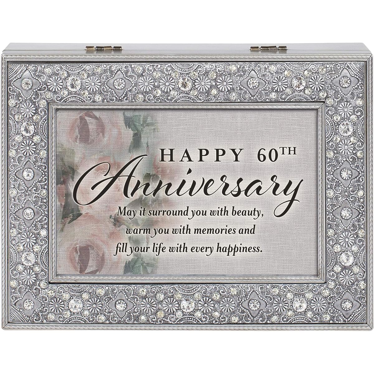 Cottage Garden Anniversary Brushed Pewter Finish Jeweled Music Box Playing Wonderful World 8x6 FM155GB