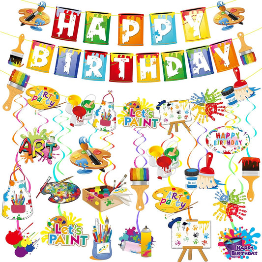 Art Painting Party Decorations Art Birthday Party Banner Art Hanging Swirl Colorful Paint Theme Decorations Painter Baby Shower Party Supplies