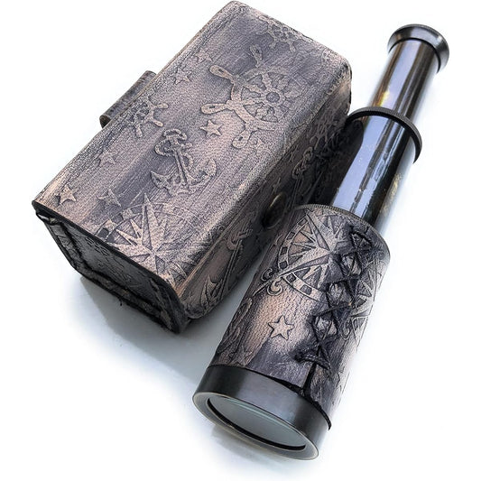 6" Brass Handheld Telescope Nautical Pirate Spyglass with Box Decorative Telescope