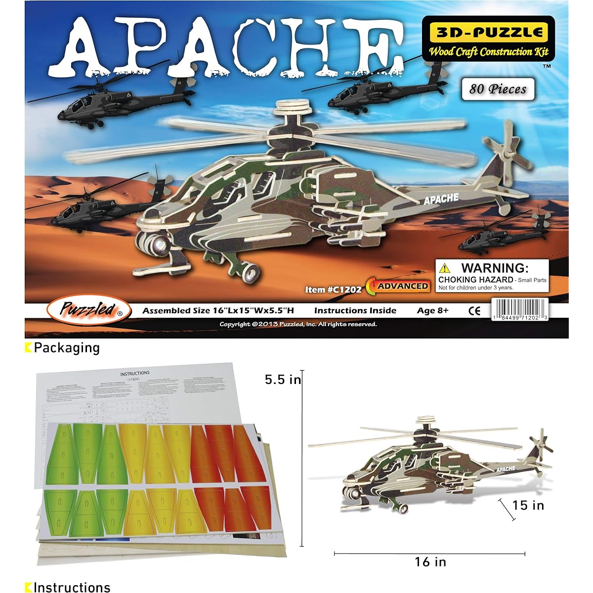 3D Jigsaw Puzzle 80 Pieces 16"x15"x5.5"-Apache