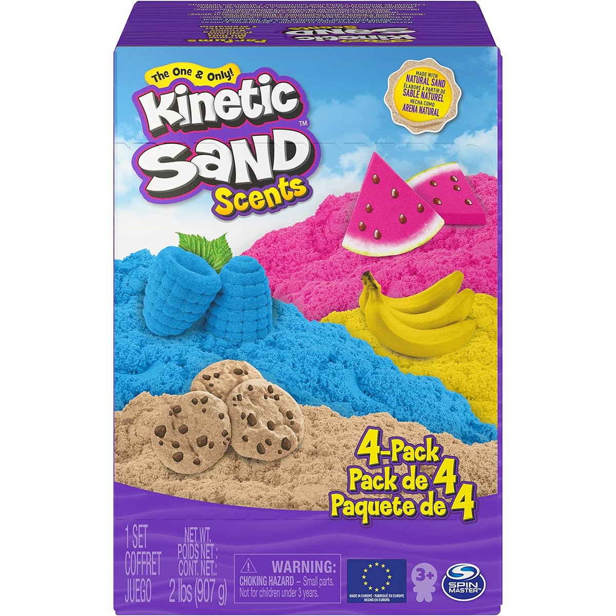 Kinetic Sand Scents 32oz Dough Crazy Banana Watermelon Razzleberry Scent 4 Pack