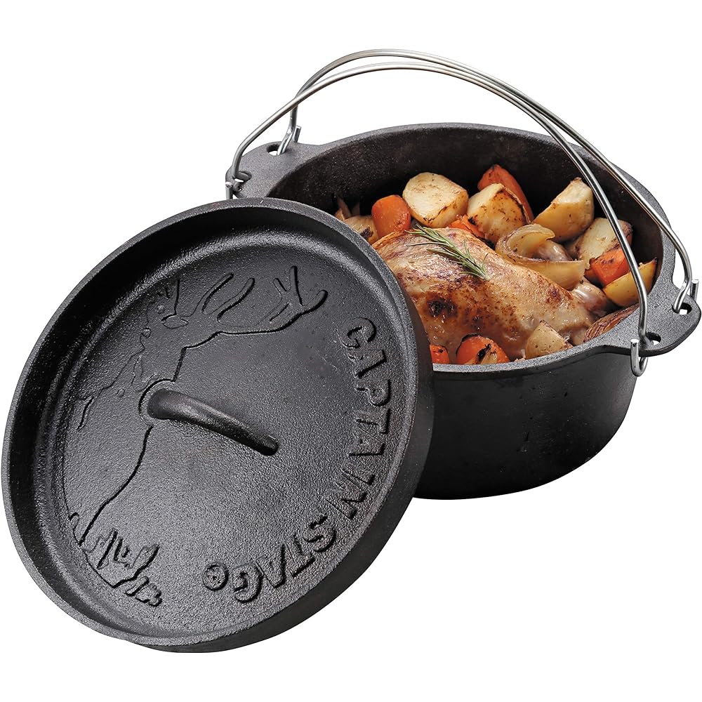CAPTAIN STAG Camping Barbecue Dutch Oven Cast Iron 22cm No Seasoning Required UG-3061