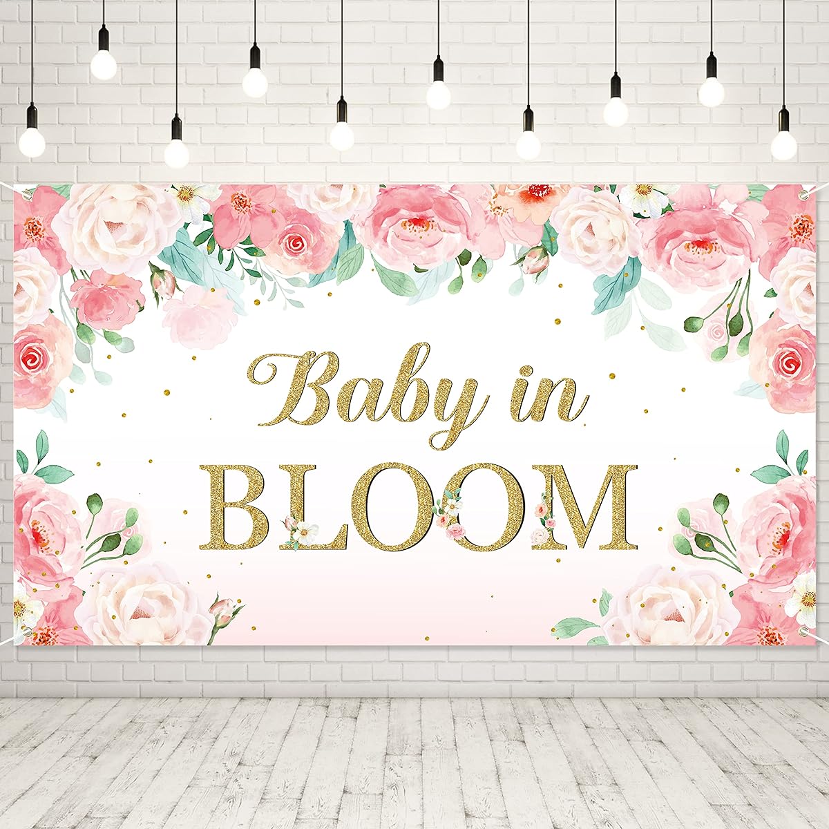 CUweipeng XtraLarge Baby in Bloom Backdrop Banner Decoration Pink Flower Baby Shower Background Party Decorations Welcome Baby Party Gender Reveal Party Table Decorations Banner Photo Booth Props