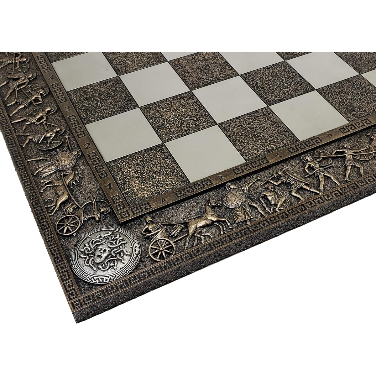 HPL 17" Greek Mythology Chess Board 1 5/8" Square Bronze and Pewter Color Medusa