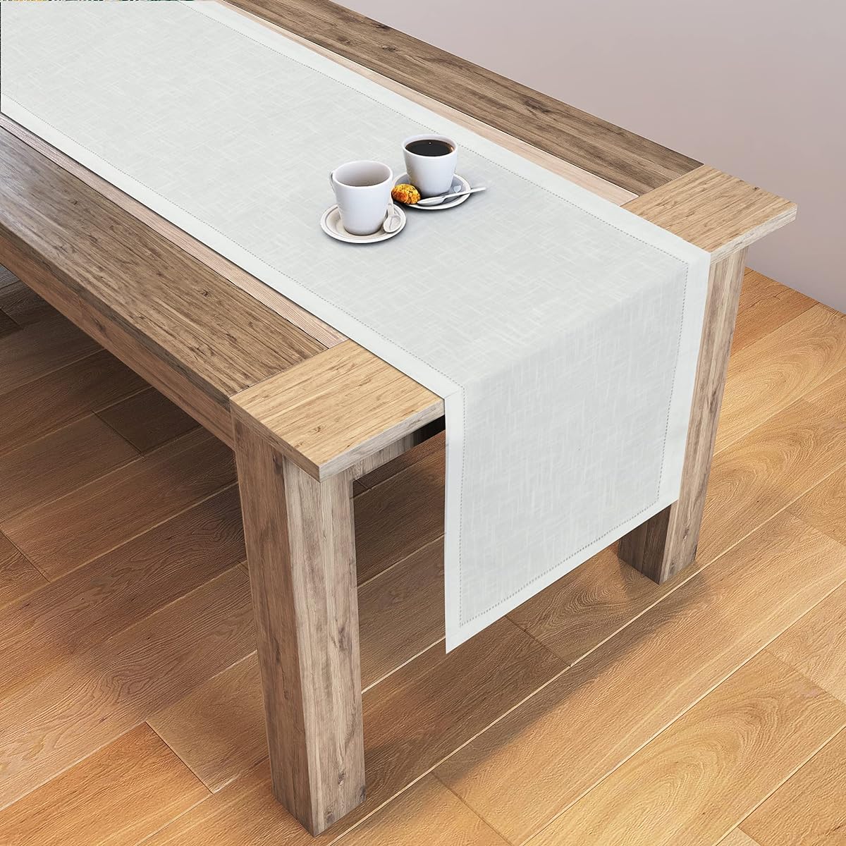 Micasa Decor Cotton Slub Textured Table Runner with Hemstitching - Cotton Slub Wedding Table Runner, Rustic Bridal Shower Decor, Dining Table Runner (16"x72", White)