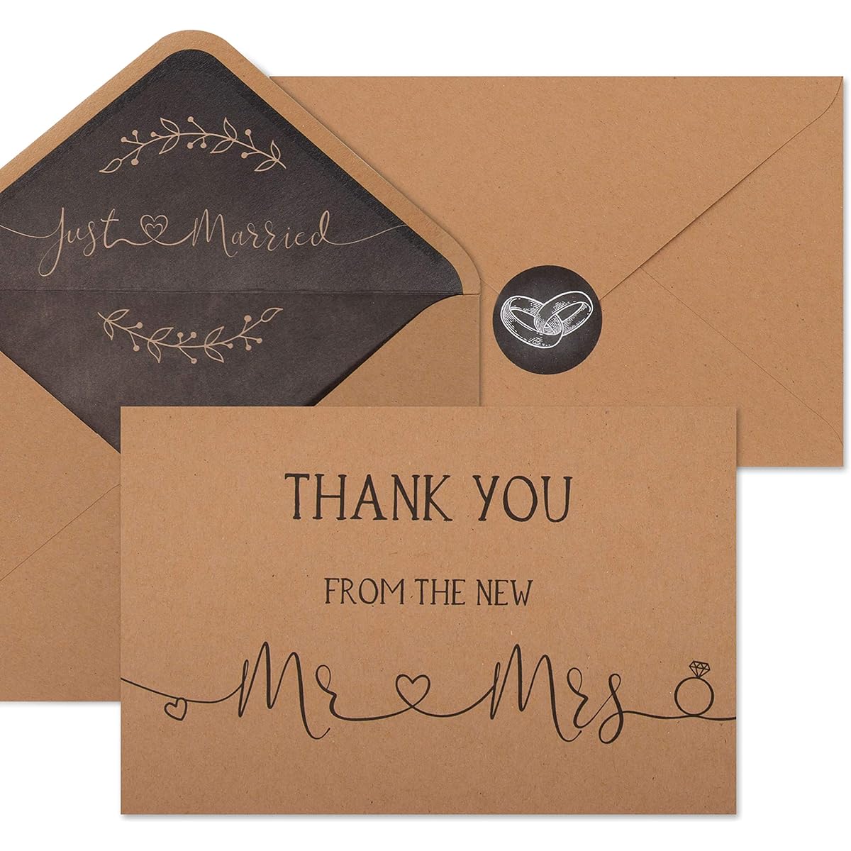 VNS Creations 100 Wedding Thank You Cards with Envelopes & Stickers | Mr and Mrs Thank You Notes | Rustic Blank 4" x 6" Thank You From the New Mr & Mrs