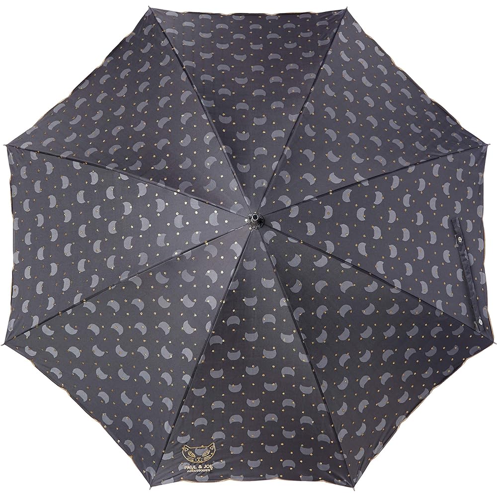 [Moonbat] Long Umbrella PAUL & JOE (Paul & Joe) Cat Embroidery Parasol Short Umbrella Parasol Sun and Rain Umbrella Heat Shielding Logo Dot Cat Fashionable Cute Women's Black Rib Length: Approx. 50cm