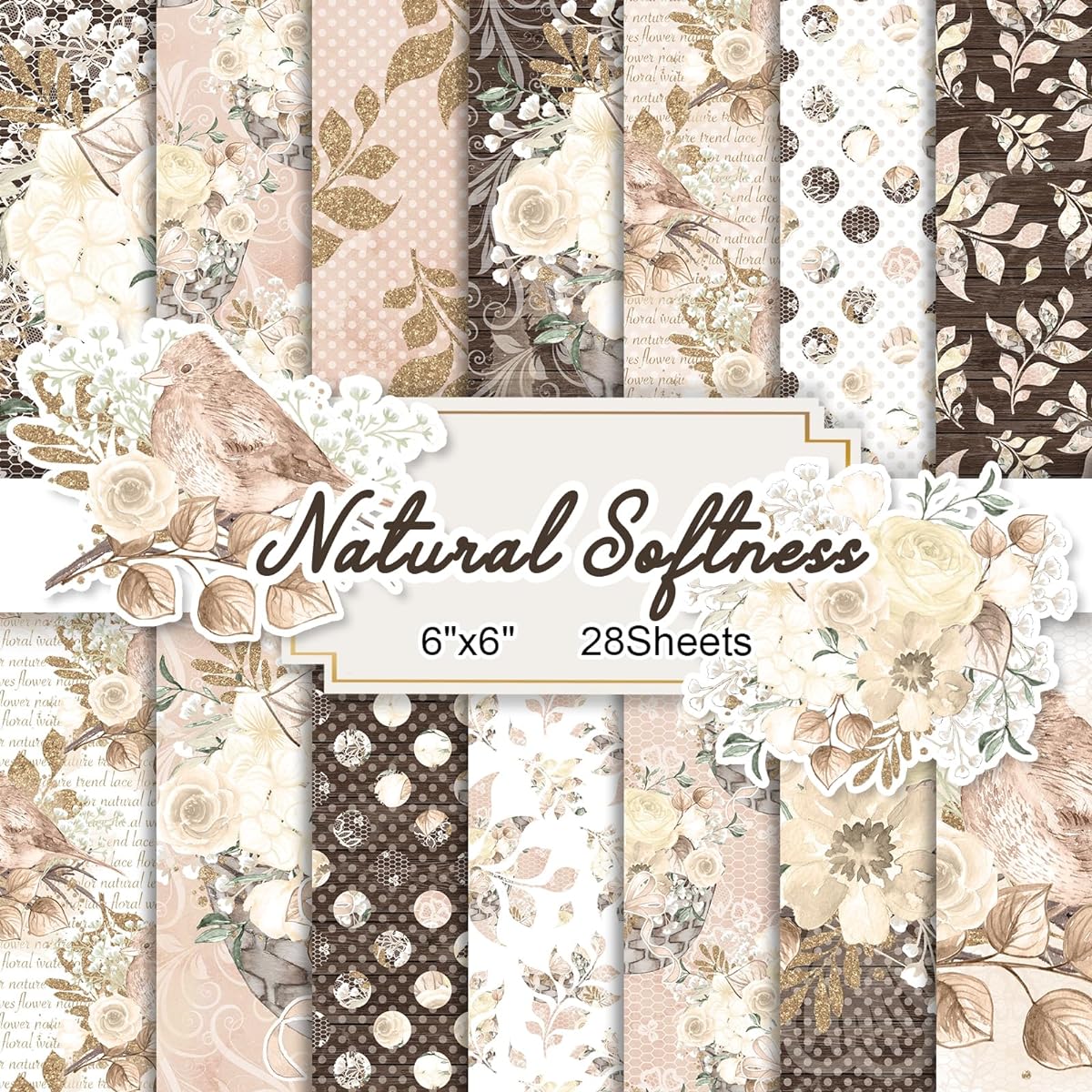 Scrapbook Paper 28 Sheets 6" x 6" Floral Scrapbook Paper Card Making Craft Paper Pack Decorative Paper for Card Making (Natural Softness)
