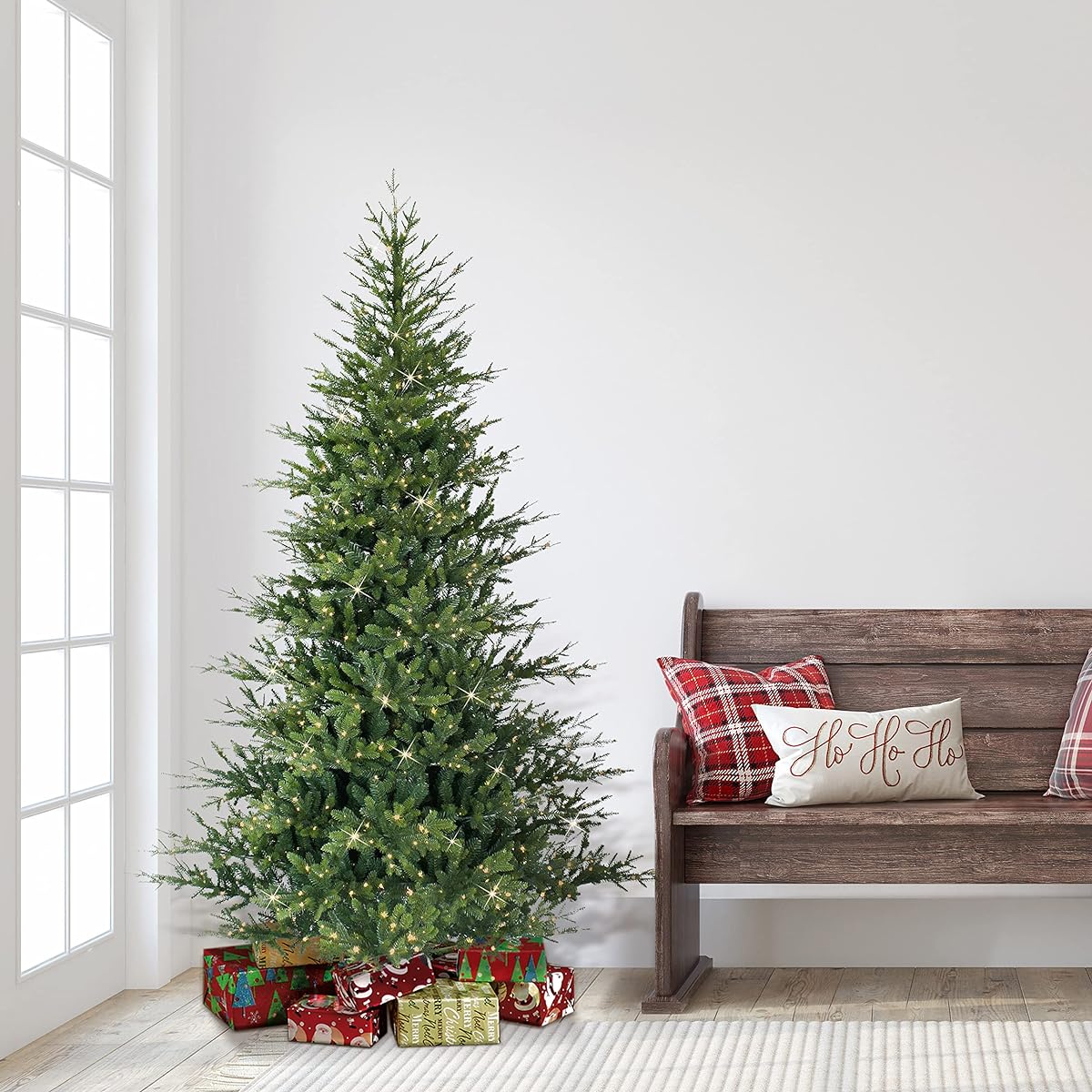 Puleo International Pre-lit natural fir artificial Christmas tree, green
