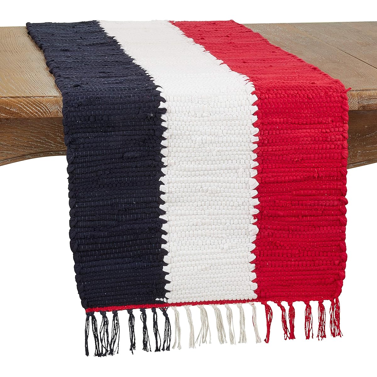 SARO LIFESTYLE Darcy Knit Collection Patriotic Chindi Table Runner 16" x 72", Multi