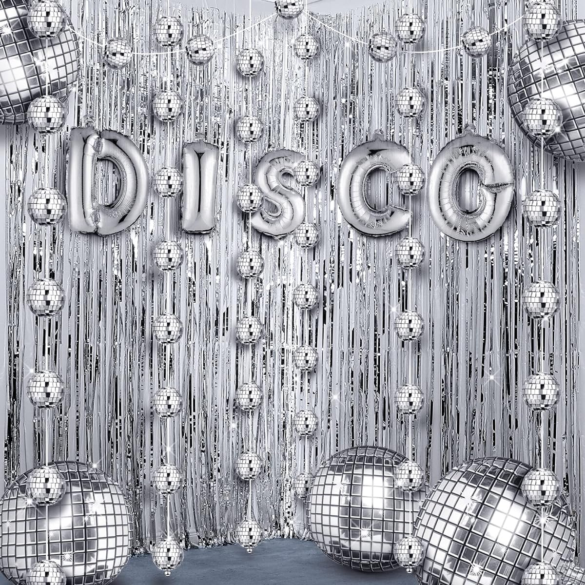 Disco Ball Balloons Last Disco Bachelorette Foil Balloons Silver Foil Fringe Curtains Party Decorations Big Disco Balloons Disco Dance Party 70s Music Festival Birthday Party Supplies