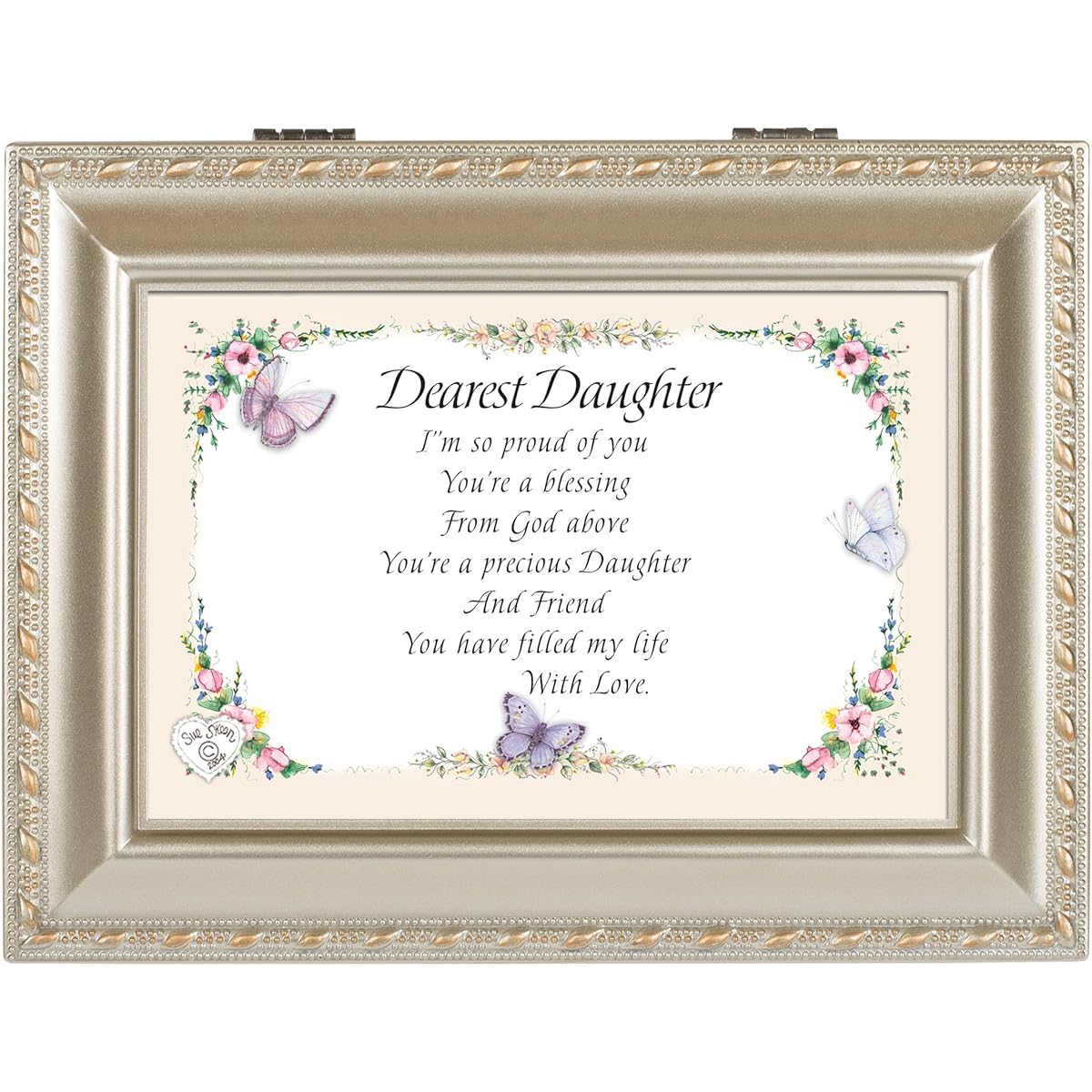 Dearest Daughter Champagne Silver Cottage Garden Traditional Music Box Plays Light Up My Life