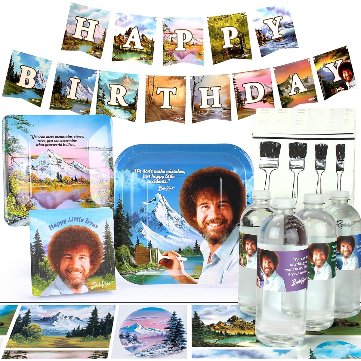 Prime Party Bob Ross Party Supplies (Standard) Classic Happy Birthday Decorations, Graduation, Retirement, Art Party, 66 Piece Set