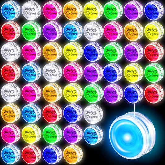 54pcs LED Light Yo Yo Kids Plastic Bearing Responsive Trick Ball Beginner Level Yo Yo with LED Light Colorful Beginner Birthday Christmas Party Favor Goodie Bag Filler Random Color