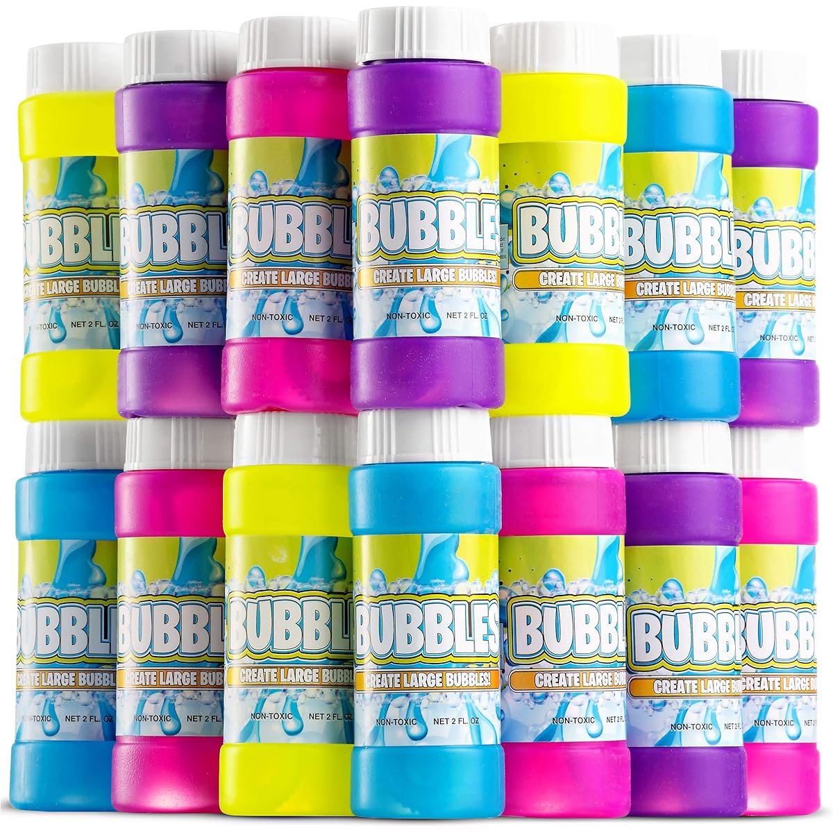 Bedwina 2oz Party Bubbles - (12 Pack) Smiley Bubble Bottles with Wands, Fun Colors for Kids Summer Parties, Goody Bag Fillers, Birthday Party Favors