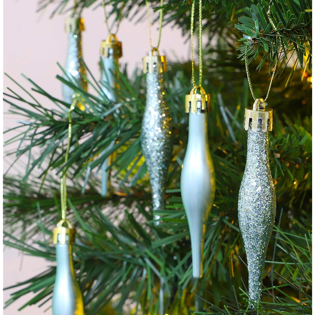 15-8.5cm Droplet Bauble - Matte & Glitter Design - Christmas Bauble...(Mint Green)