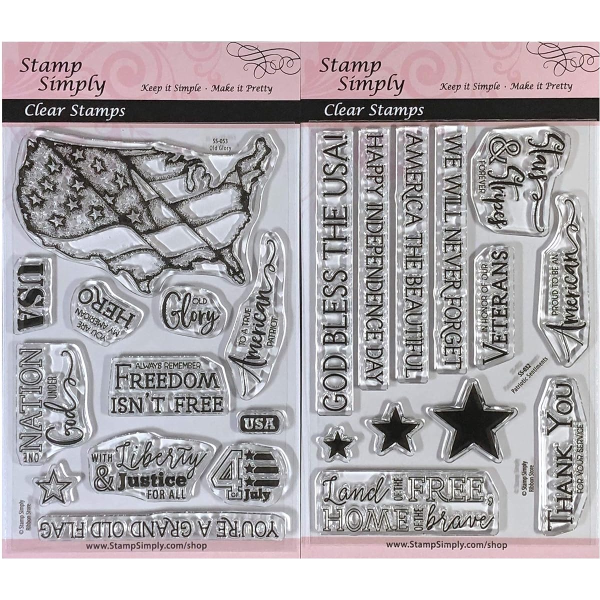 Stamp Simply Clear Stamps Old Glory Patriotic American Sentiment (2 Pack) Stars and Stripes 4x6 Inch 24 Count