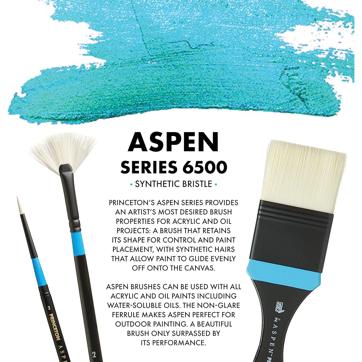 Princeton Artist Brush Co. Aspen Series 6500 - Long Handle Short Bright Size 10 - Single Synthetic Oil and Acrylic Paint Brush for Painting on Canvas and Board