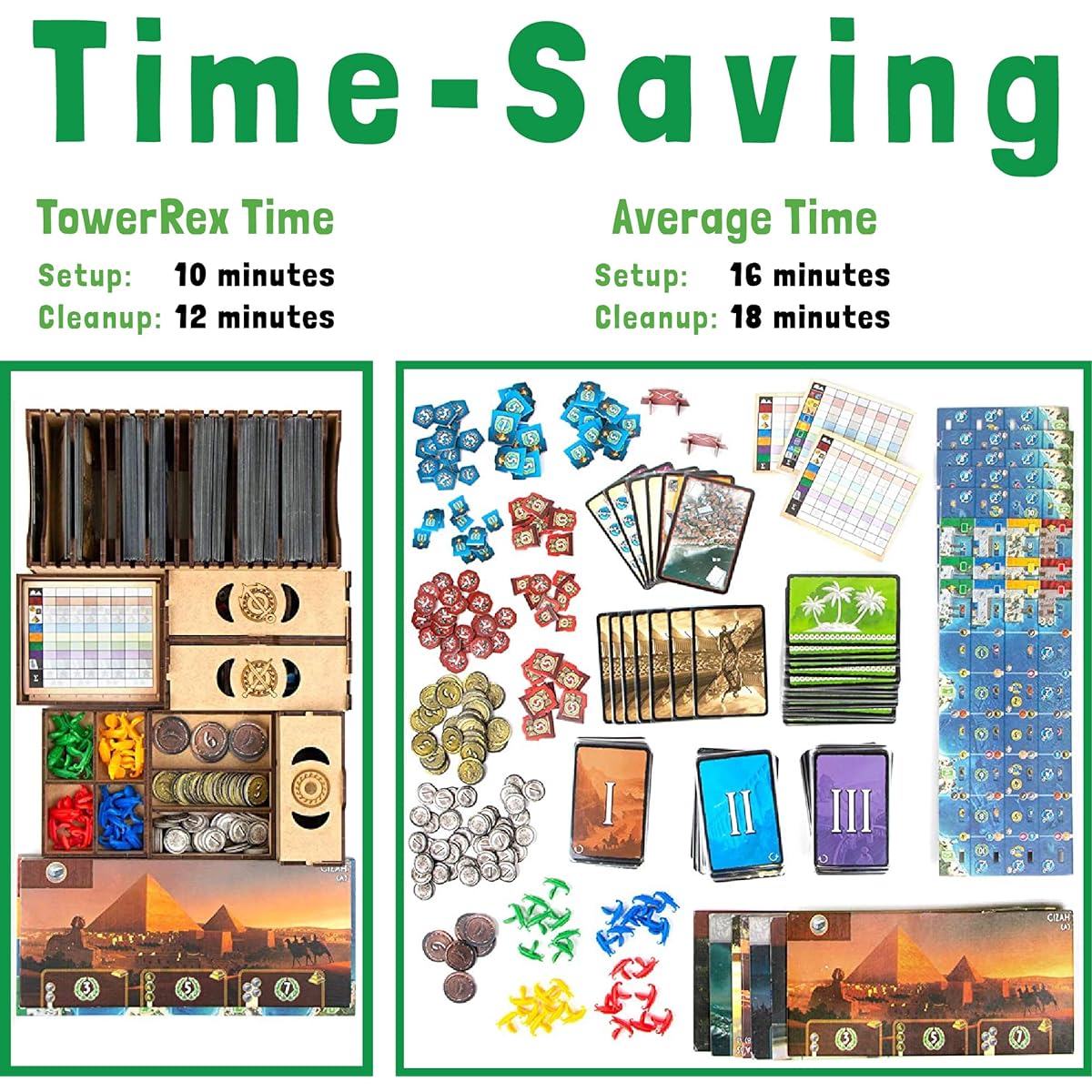 TowerRex Board Game Organizer 7 Wonders Board Game Box 1st Edition 7 Wonders City Expansion 7 Wonders Armada Expansion 7 Wonders Leader 7 Wonders Game Organizer Insert Storage Kit Accessories