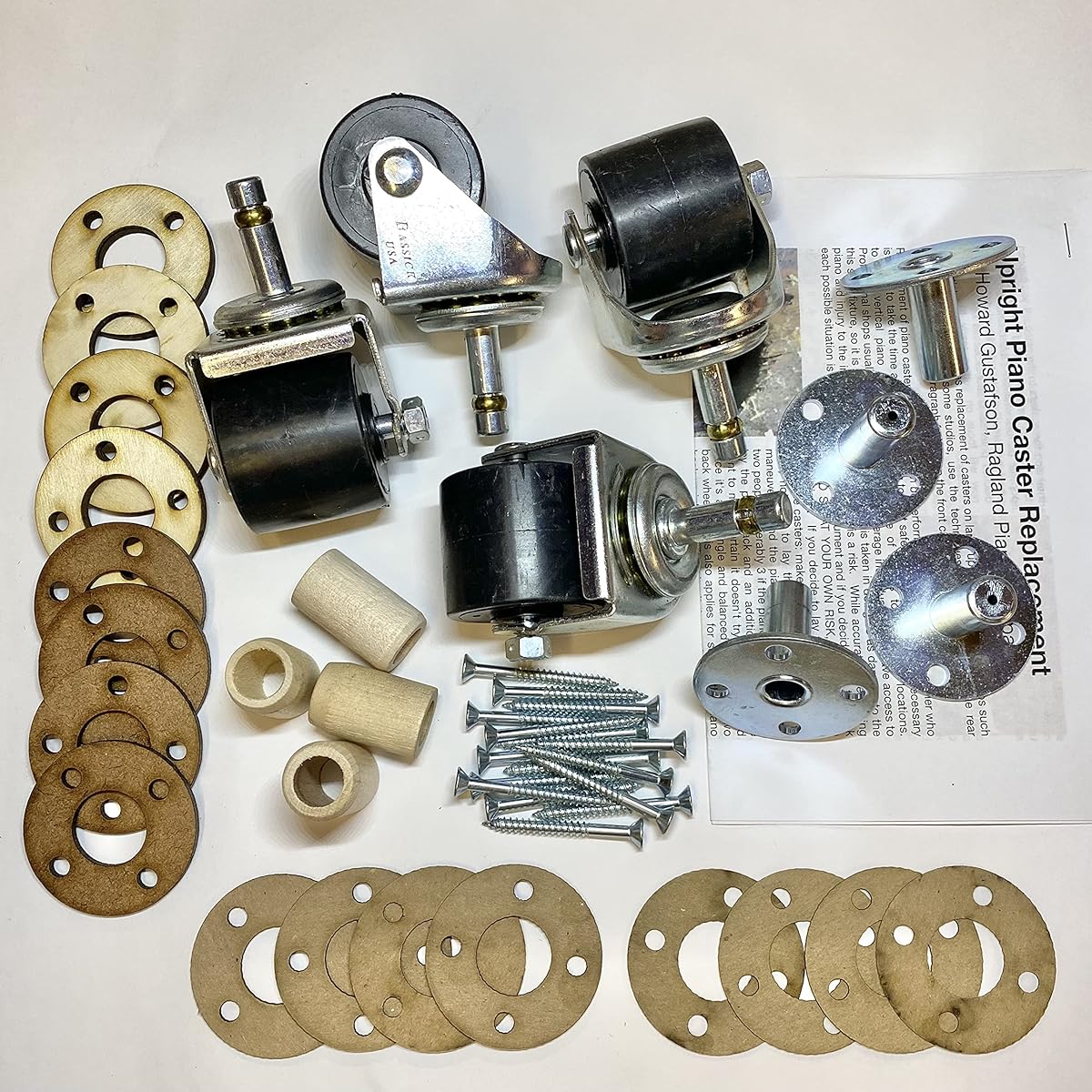 Ragland Piano Wide Poly Wheel Caster Kit/Vertical/Vertical Piano Set with Mounting Brackets/Shims