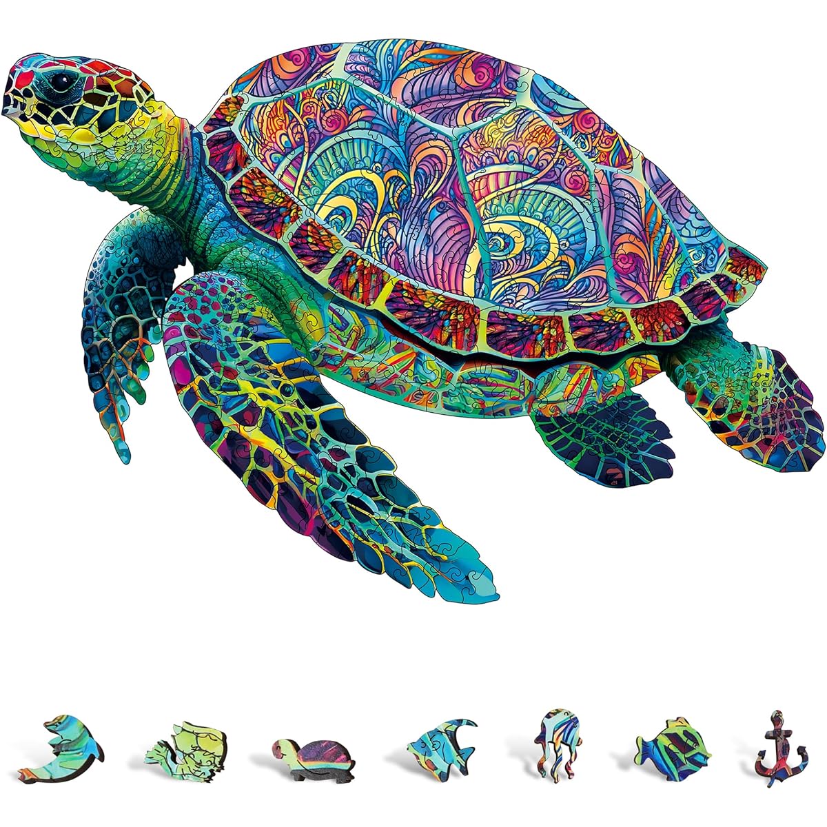 Trendy Zone 21 Sea Turtles 200 Piece Wooden Animal Jigsaw Puzzle for Kids Teens Adults Unique Shaped Pieces Creative Artistic Gifts for Game Night, Camping, Birthdays, Family Activities