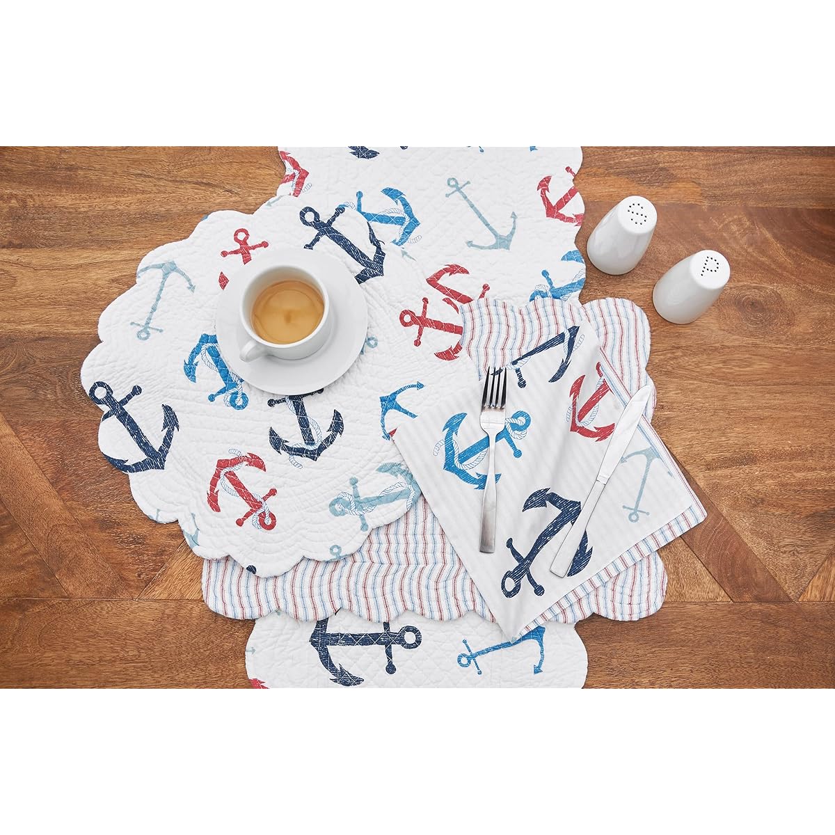 Anchors Away Cotton Quilted Reversible Table Runner 14 x 51