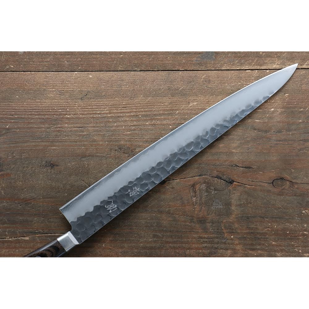 Seisuke AUS8 Hammered Sujihiki Knife 240mm Brown Plywood Handle